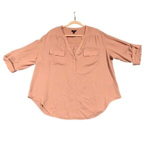 Torrid Harper Dusty Rose Pink Georgette Roll Tab 3/4 Sleeve Blouse Top Size 2 2X